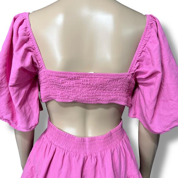 Shy Velvet Womens Mini Dress Cutout Crossover Waist Square Neck Pink Medium - Picture 5 of 10